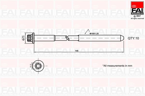 FAI AUTOPARTS Комплект болтов головки цилидра B1140